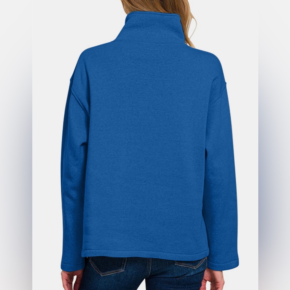 Zenana Outfitters Royal Blue Pullover Snap Collar Fleece - Picture 3 of 4
